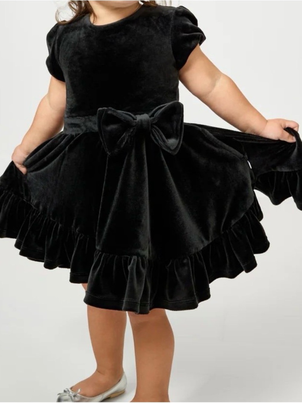 Little Sleepies Black Velvet Bow Skirt Dress